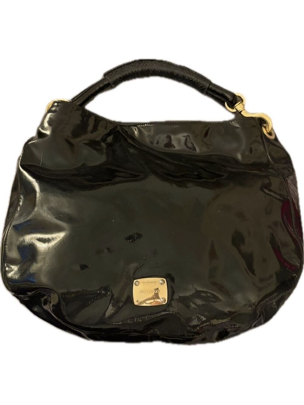 Jimmy Choo Black Patent PYTHON Handle Hobo Bag with COA
